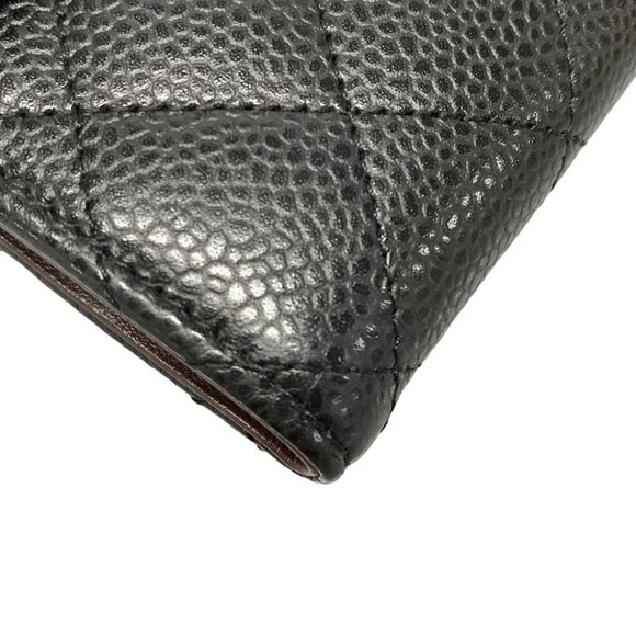 Auth CHANEL Matelasse/Classic Small Flap Wallet A82288 Black Grained Calfskin - Picture 6 of 11